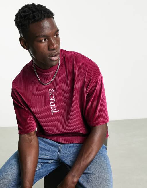 ASOS Actual oversized cord T-shirt with health and wellbeing logo ...