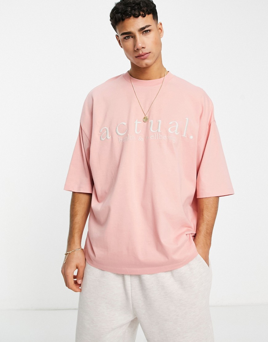 ASOS Actual oversized heavyweight brushed t-shirt with actual logo in rose pink - part of a set