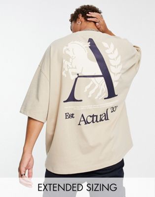 ASOS Actual oversized heavyweight t-shirt with large graphic back embroidery in neutral - ASOS Price Checker
