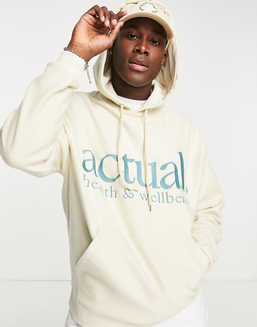 ASOS Actual oversized hoodie in polar fleece with health and wellbeing logo in ecru - part of a set-White