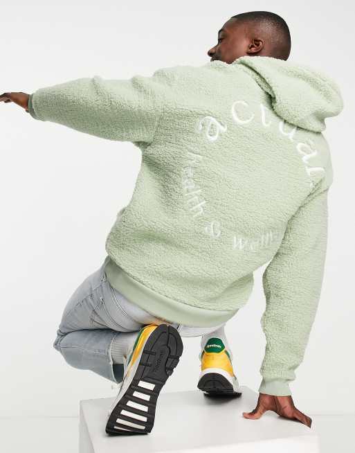 ASOS Actual oversized hoodie in teddy fleece with large back embroidery in green 