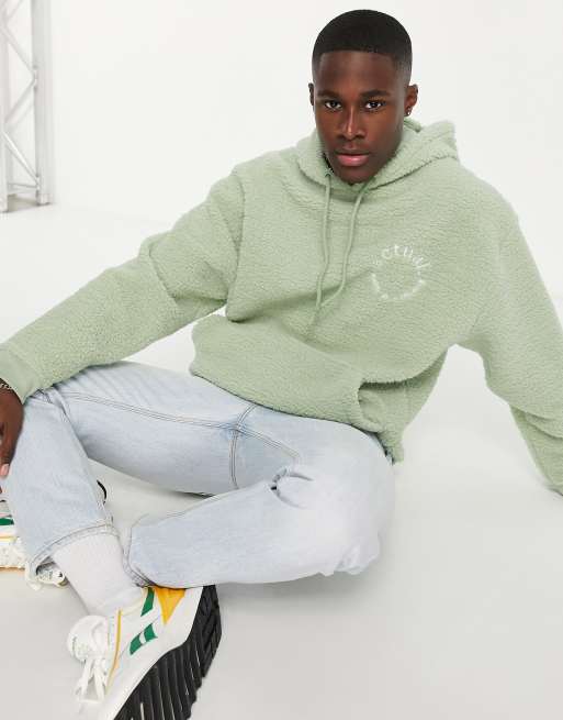 ASOS Actual oversized hoodie in teddy fleece with large back embroidery in green ASOS