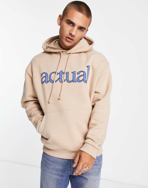 ASOS Actual - Oversized hoodie met grote print op de achterkant in crème, 3 van 4