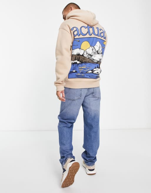 ASOS Actual - Oversized hoodie met grote print op de achterkant in crème, 4 van 4