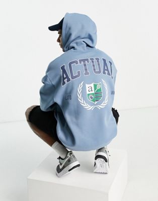 ASOS Actual oversized hoodie with back graphic print in blue