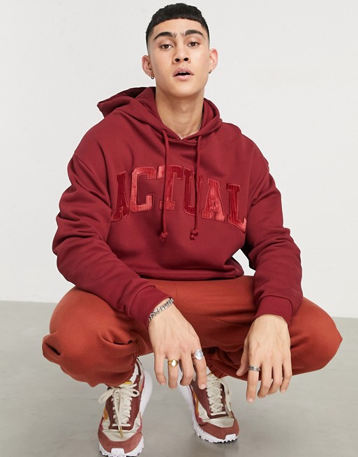 ASOS Actual oversized hoodie with chest logo in burgundy