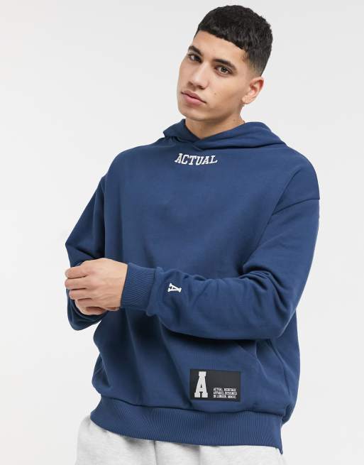 ASOS Actual oversized hoodie with crossover neck detail in navy