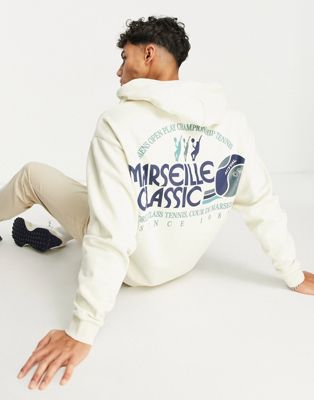 ASOS Actual oversized hoodie with front and back graphic prints in bone white