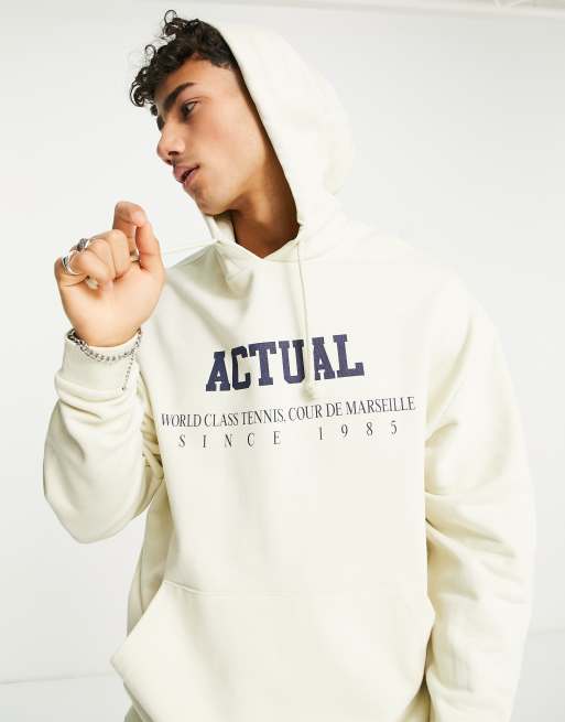 ASOS DESIGN oversized hoodie in off white with New York city skyline print