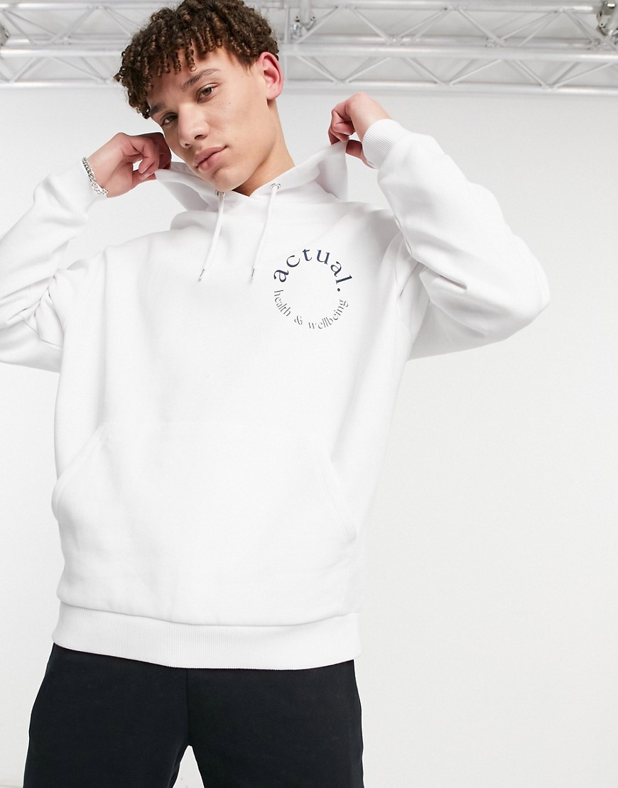 Asos Actual Oversized Hoodie With Green Circle Logo Chest Print In White