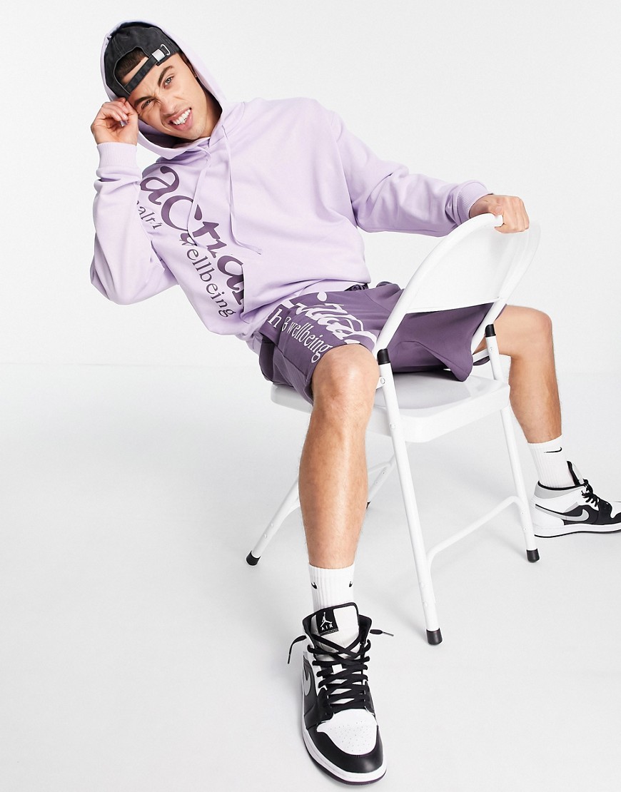 ASOS Actual oversized hoodie with health and wellbeing logo in lilac - part of a set-Purple