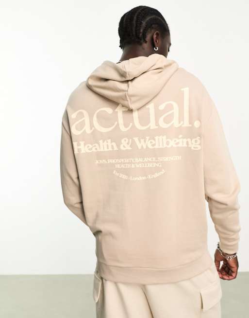 ASOS Actual oversized hoodie with Health Wellbeing back logo print in neutral