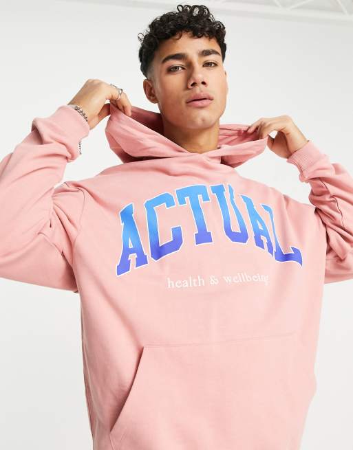 Asos Actual Oversized Hoodie With Logo Front Print In Rose Asos 