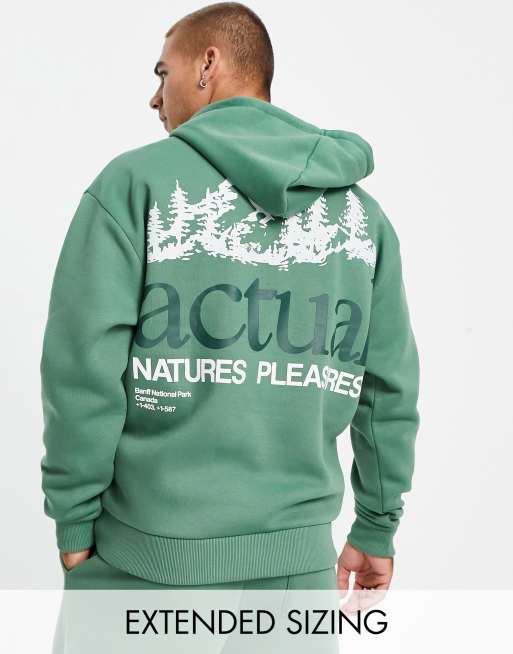 ASOS Actual oversized hoodie with natures pleasures print in green (part of a set)