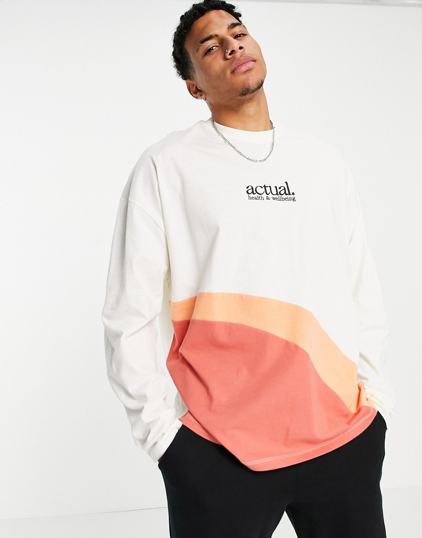 ASOS Actual oversized long sleeve t-shirt in white with curved color block detail