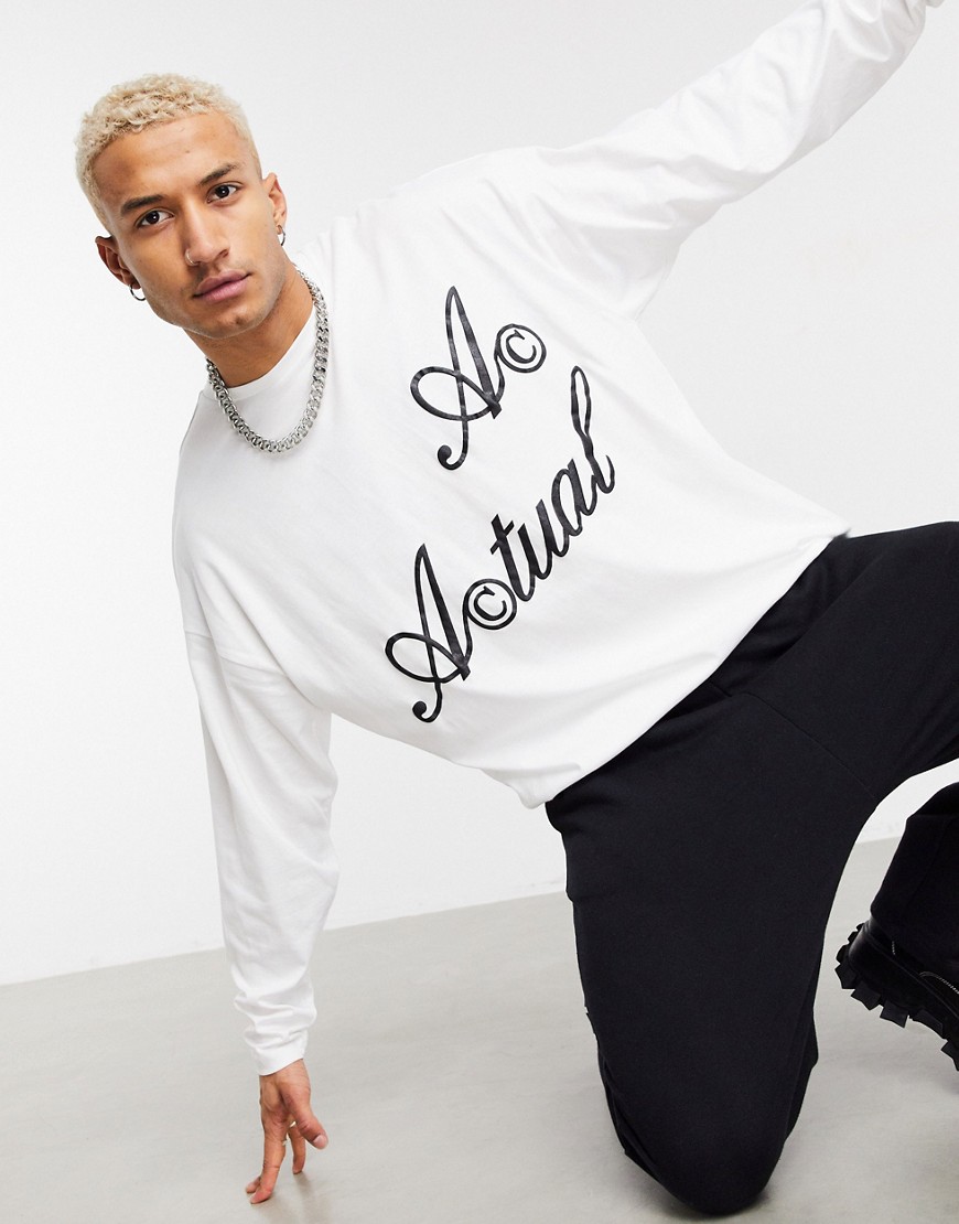 ASOS Actual oversized long sleeve t-shirt in white with logo
