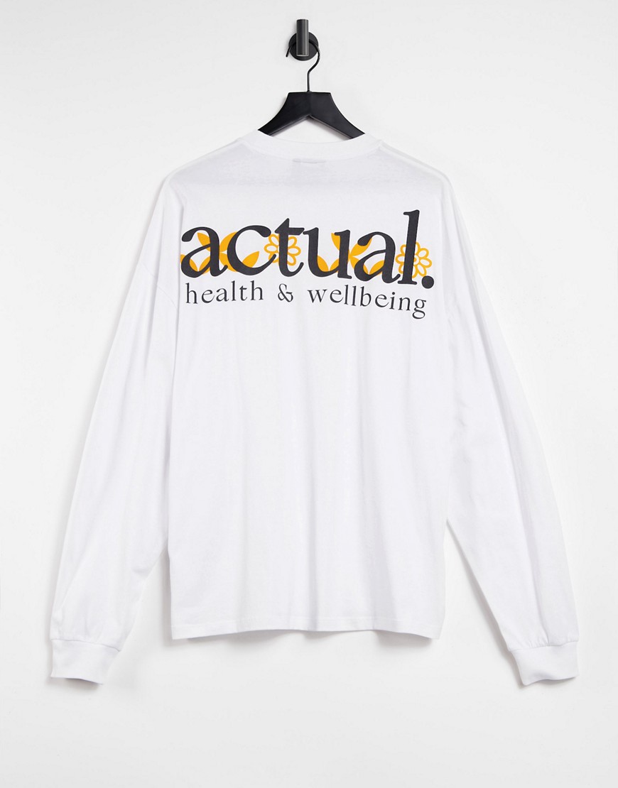 ASOS Actual oversized long sleeve t-shirt with wellness back print in white