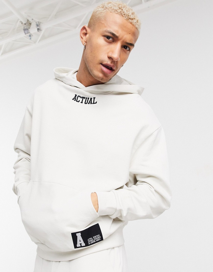 ASOS Actual oversized matching hoodie with logo and patch-Neutral
