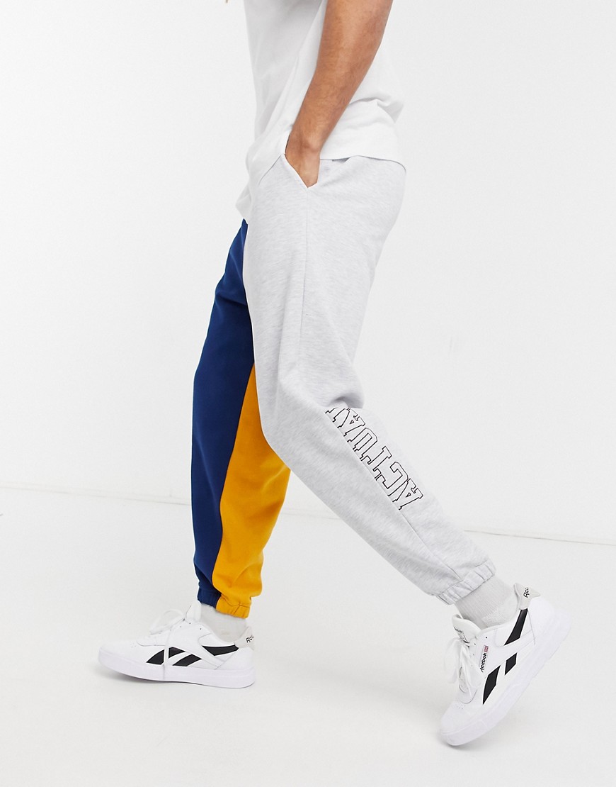 Asos Actual Oversized Sweatpants Set In Gray Heather Colorblock With Embroidery-grey