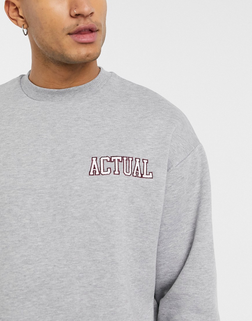 Asos Actual Oversized Sweatshirt In Gray Marl With Embroidered Logos-grey