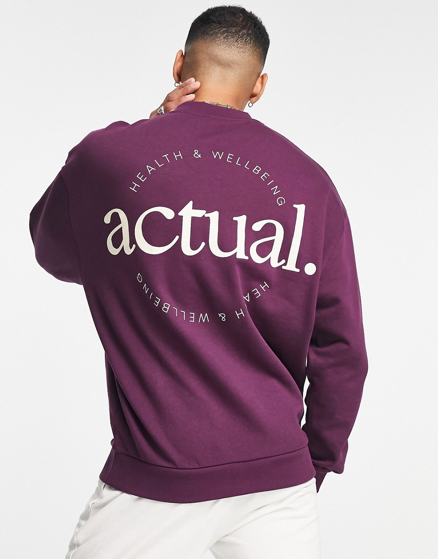 Asos Actual Oversized Sweatshirt With Back Logo Prints Berry Purple