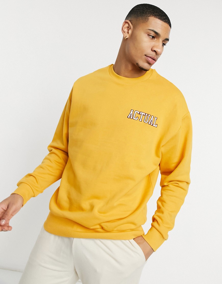 Asos Actual Oversized Sweatshirt With Embroidered Logo In Mustard-yellow