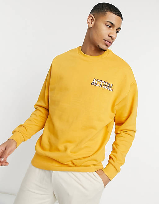 ASOS Actual oversized sweatshirt with embroidered logo in mustard | ASOS