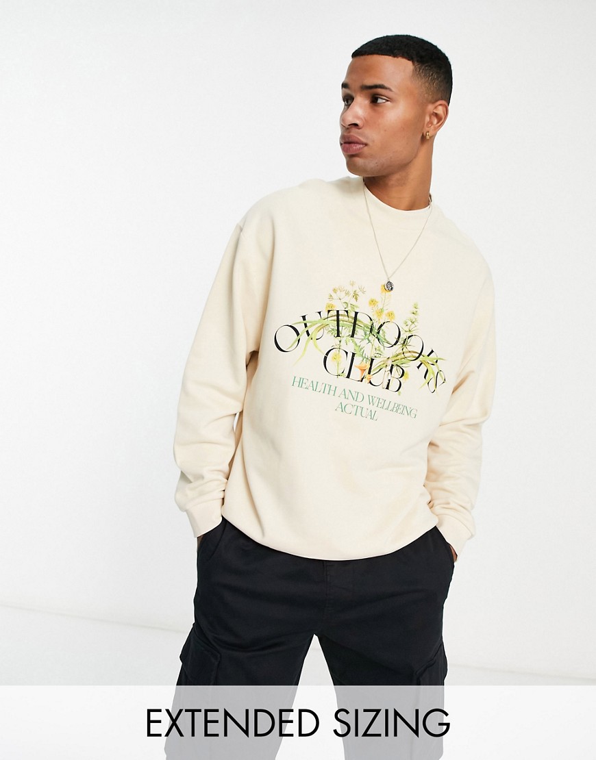 ASOS Actual oversized sweatshirt with outdoors club graphic print in neutral
