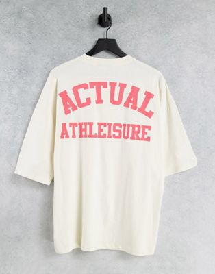 ASOS Actual oversized t-shirt brushed heavyweight cotton with puff print logo in ecru