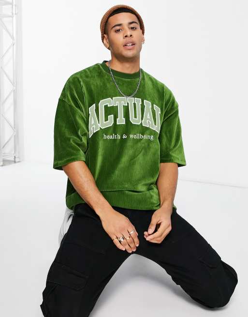 ASOS Actual oversized t-shirt in cord fabric with chest logo in