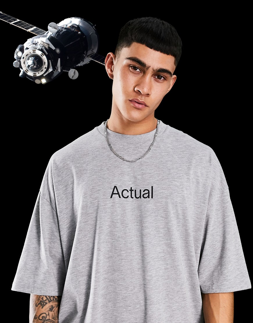 Asos Actual Oversized T-shirt In Gray Heather With Front Logo-grey