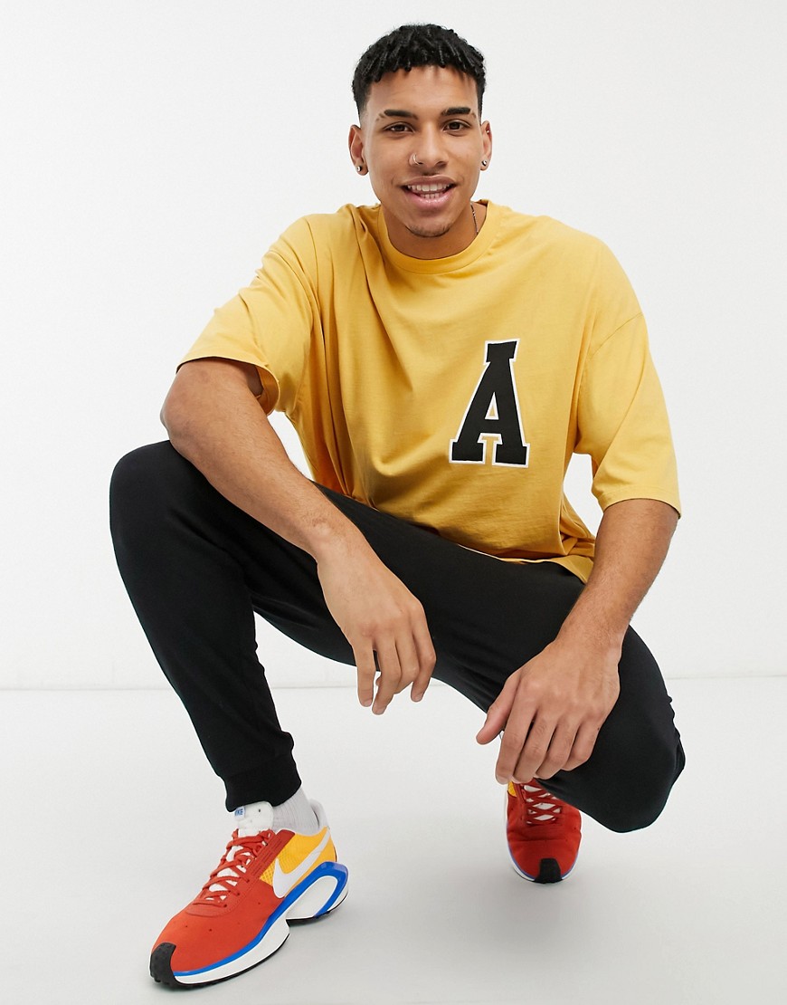 Asos Actual Oversized T-shirt In Mustard Yellow With Front And Back Logo Print