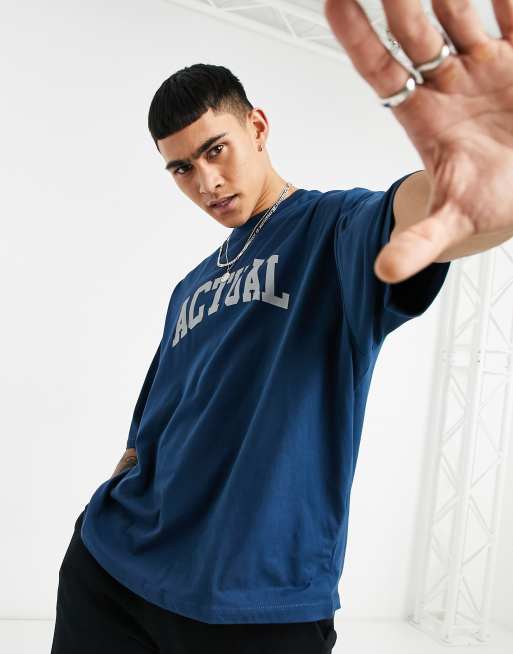 ASOS Actual oversized t-shirt in navy with logo