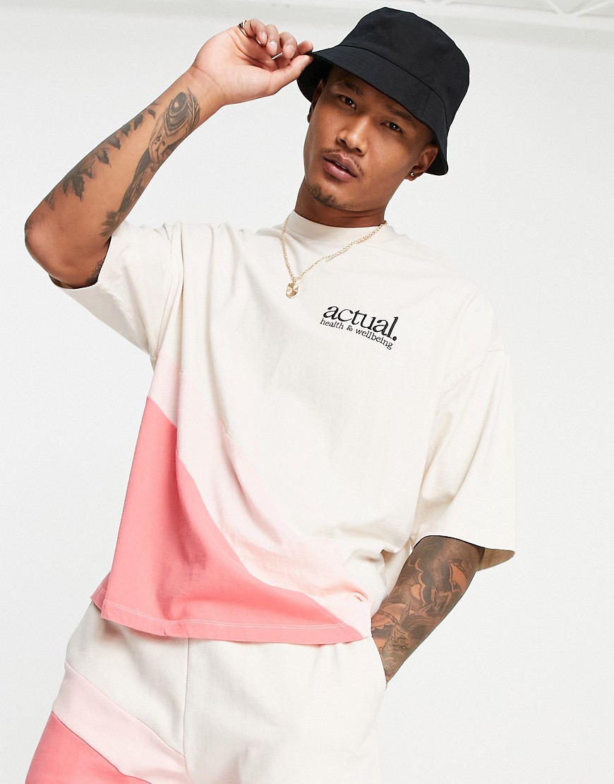 ASOS Actual oversized t-shirt in pink with curved color block detail - part of a set