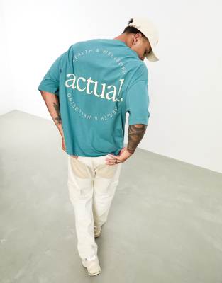 Asos Actual Oversized T Shirt In Teal With Logo Back Print Asos 0532