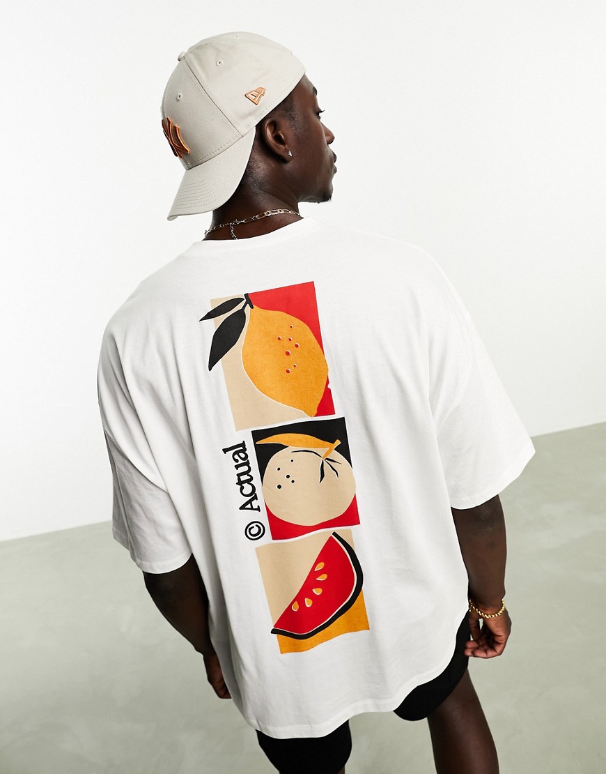 ASOS Actual oversized T-shirt in white with fruit spine print