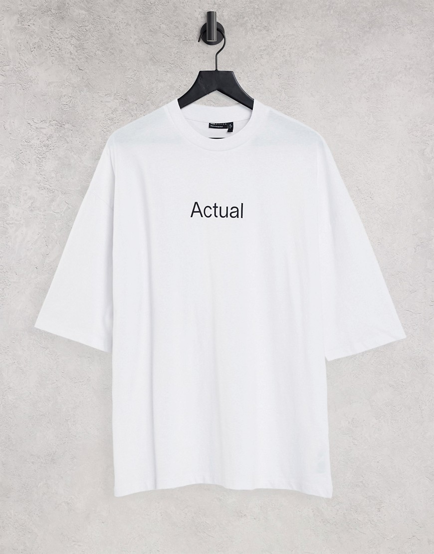 ASOS Actual oversized t-shirt in white with printed logo