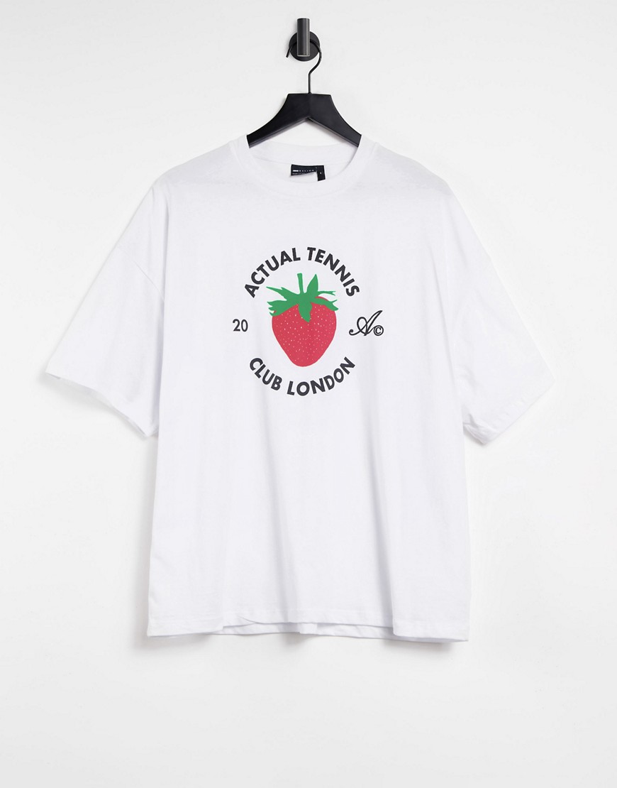ASOS Actual oversized t-shirt in white with strawberry print