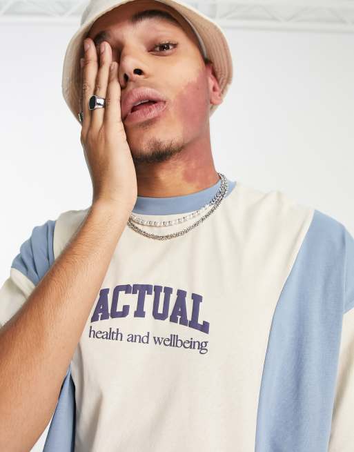 ASOS Actual - Oversized T-shirt met gebogen ingezette vlakken en logoprint in multi, deel van co-ord set