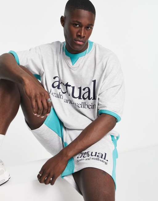 ASOS - Actual - Oversized T-shirt met geribbelde inzetstukken en prints in multi, deel van co-ord set, 3 van 4