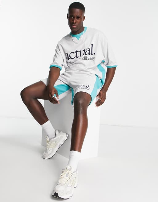 ASOS - Actual - Oversized T-shirt met geribbelde inzetstukken en prints in multi, deel van co-ord set, 4 van 4