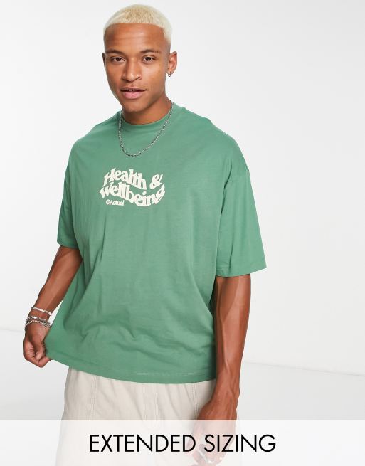 ASOS Actual - Oversized T-shirt met kleine 'health and wellbeing' logoprint op de borst in groen