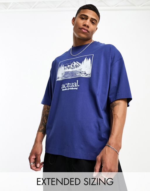 FhyzicsShops Actual - Oversized T-shirt met landschapsprint op de voorkant in marineblauw