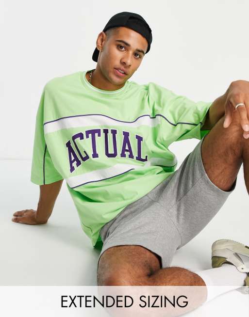 ASOS Actual - Oversized T-shirt met logoprint en bies in groen