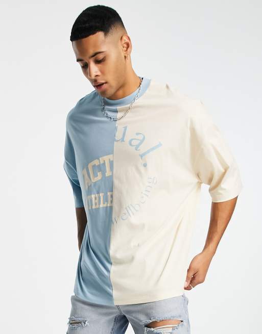 ASOS Actual - Oversized T-shirt met logoprint en gestikte vlakken in multi