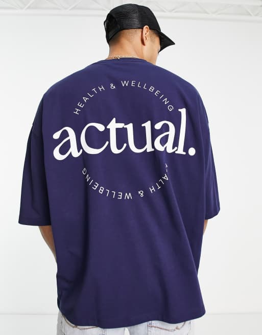 ASOS Actual - Oversized T-shirt met logoprint op de achterkant in marineblauw