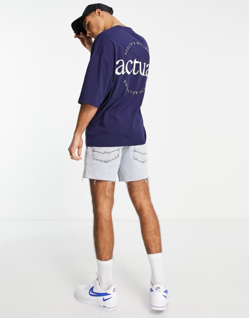 ASOS Actual - Oversized T-shirt met logoprint op de achterkant in marineblauw, 3 van 4