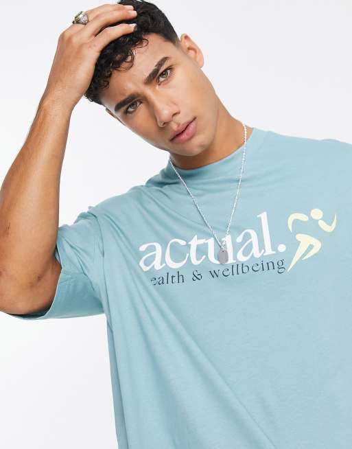 ASOS Actual - Oversized T-shirt met logoprint op de voorkant in blauw