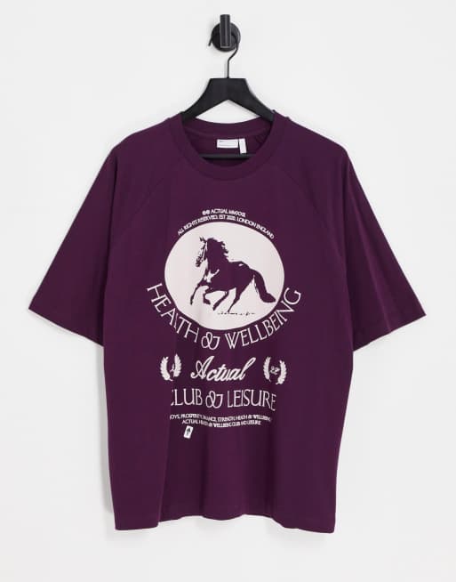 ASOS Actual - Oversized T-shirt met raglanmouwen en 'Health & Wellbeing' print in bessenkleur