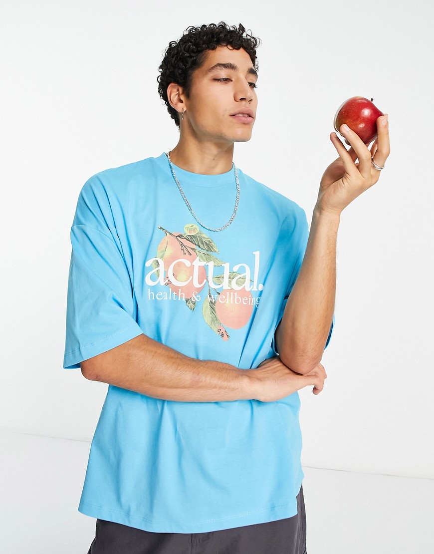 ASOS Actual oversized t-shirt with actual health and wellbeing fruit front print in blue